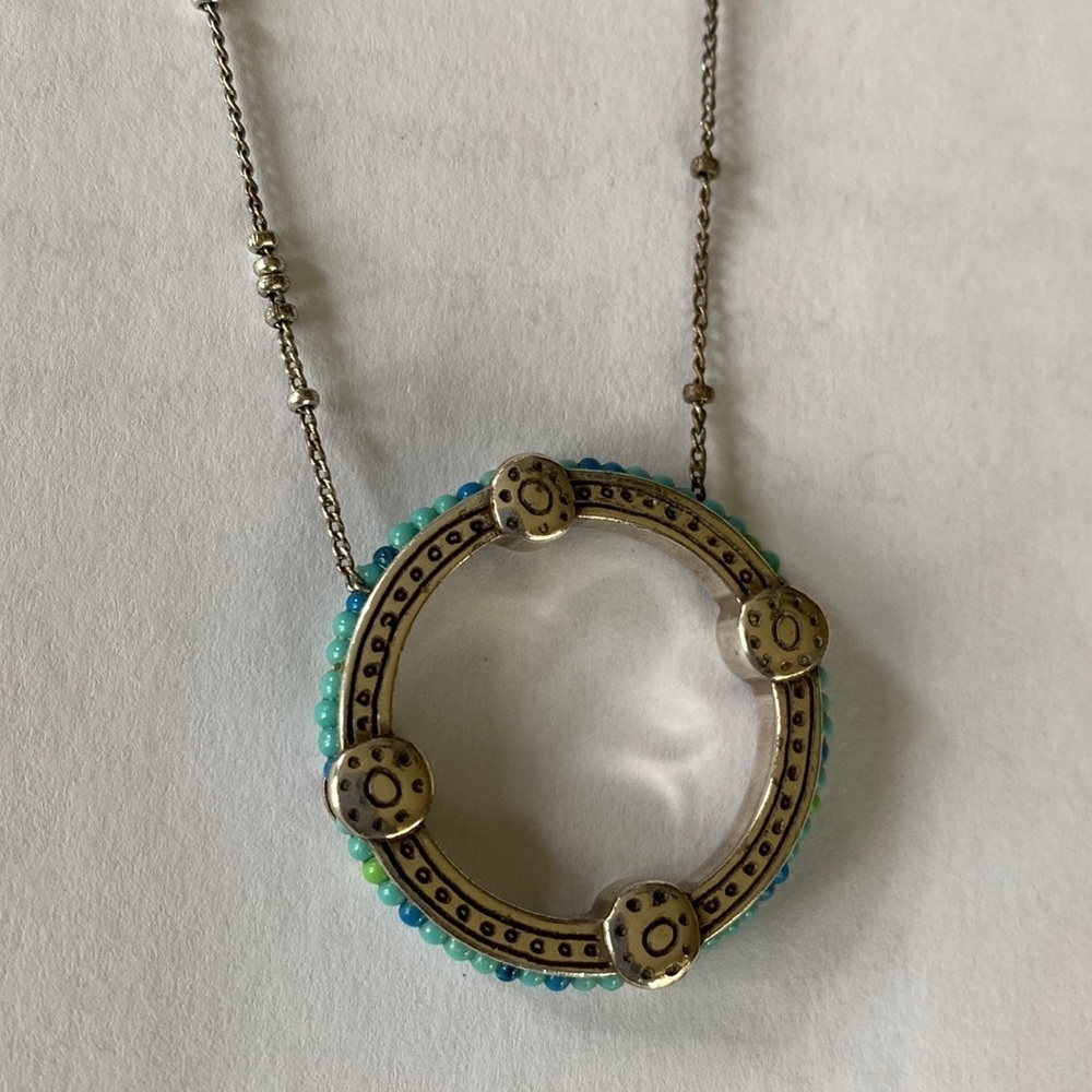 Brighton Global Dream silver and blue beaded open circle pendant collar necklace